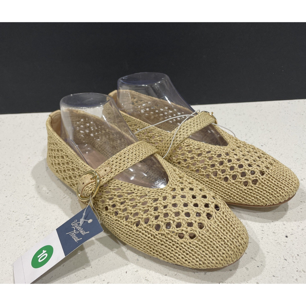Knit Woven Mary Jane Flats Sz 10 Beige NWT - Universal Thread
